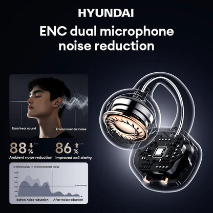 HYUNDAI C03 Clip-On Wireless Headphones – Bluetooth 6.0, 360° ACS Sound, IPX5 Waterproof