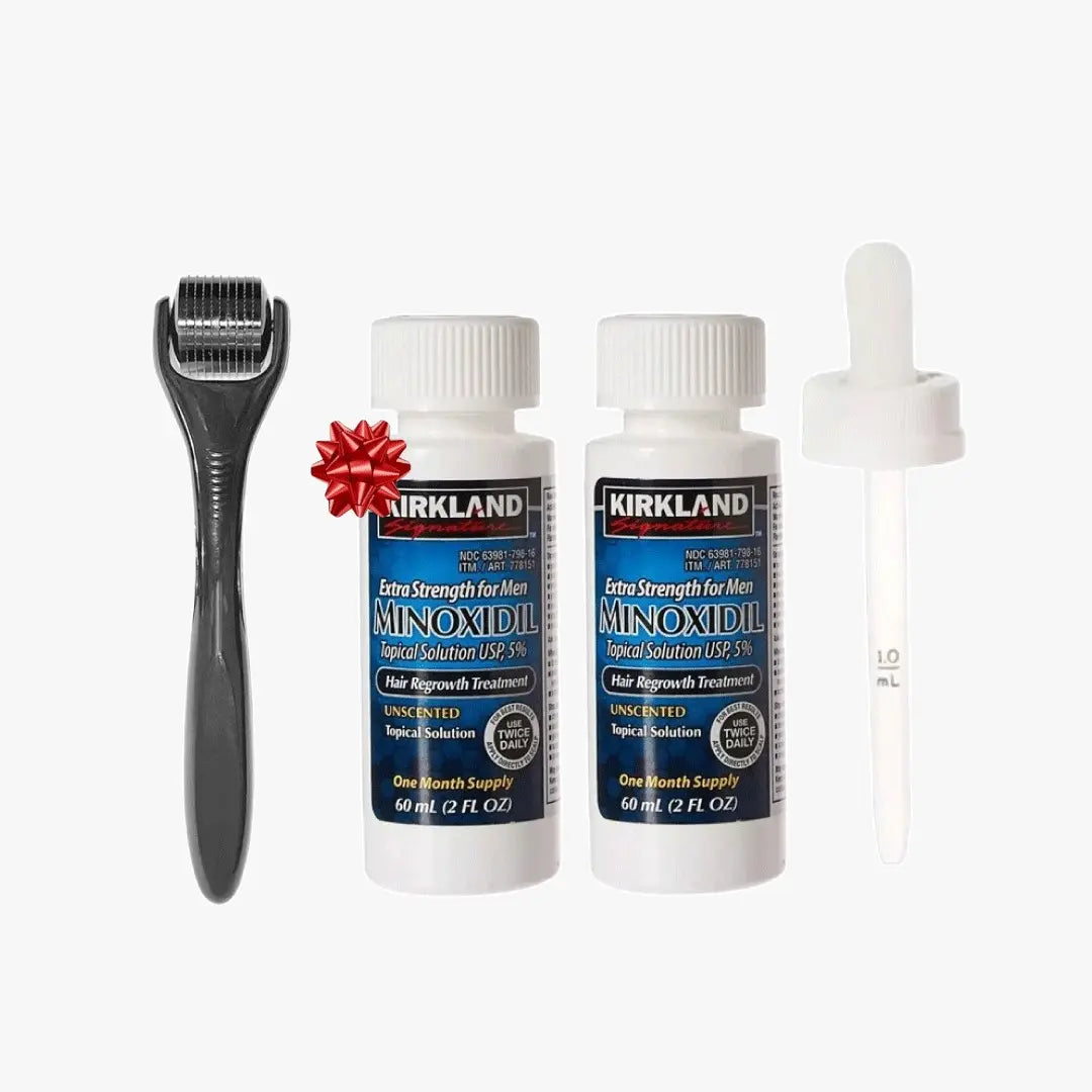 Kirkland Minoxidil 5% Extra Strength Men’s Hair Regrowth Solution + Derma Roller