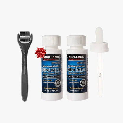 Kirkland Minoxidil 5% Extra Strength Men’s Hair Regrowth Solution + Derma Roller