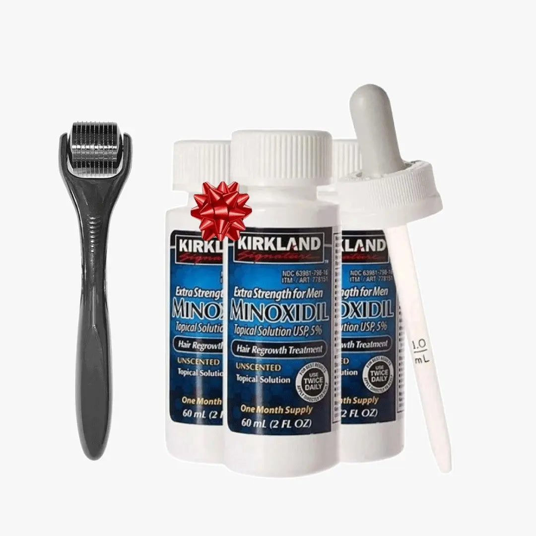 Kirkland Minoxidil 5% Extra Strength Men’s Hair Regrowth Solution + Derma Roller