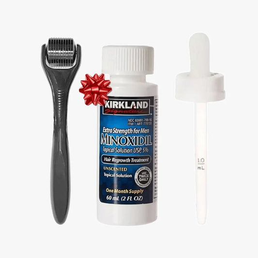 Kirkland Minoxidil 5% Extra Strength Men’s Hair Regrowth Solution + Derma Roller