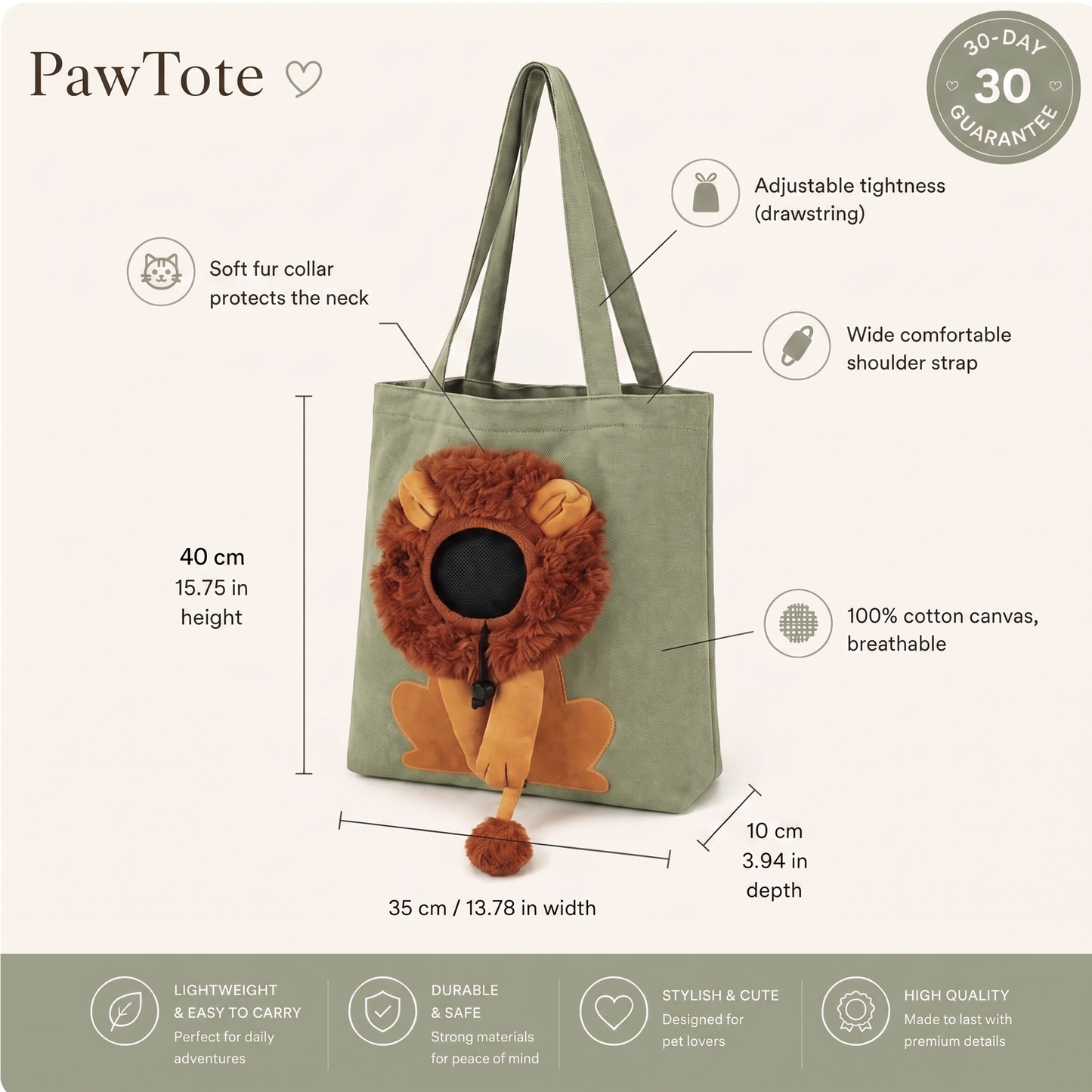 PawTote™ Lion Shoulder Bag – Cute Animal Tote Bag