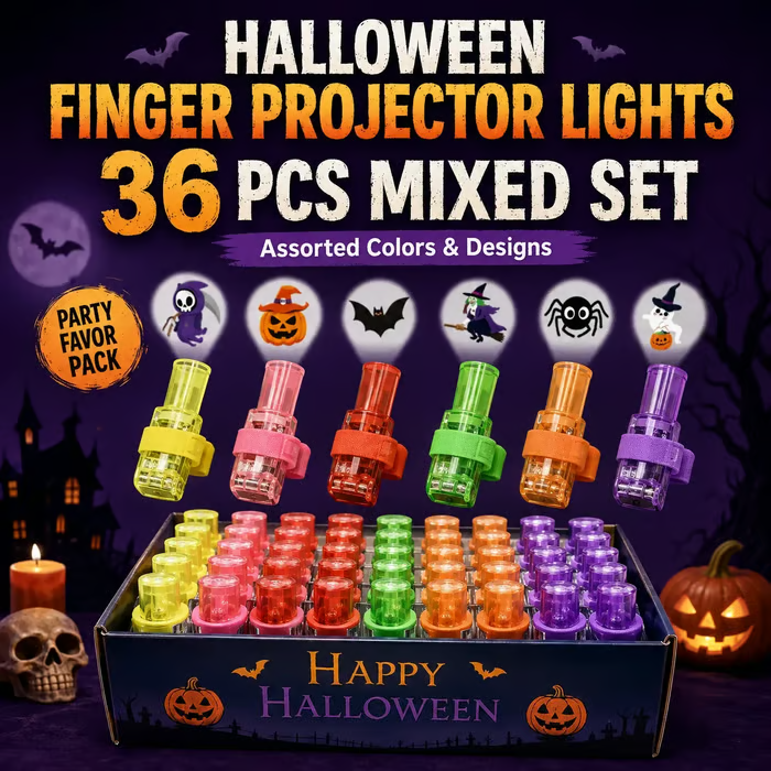 Halloween Finger Projector Lights – 36 PCS Mixed Set | 6 Spooky Patterns