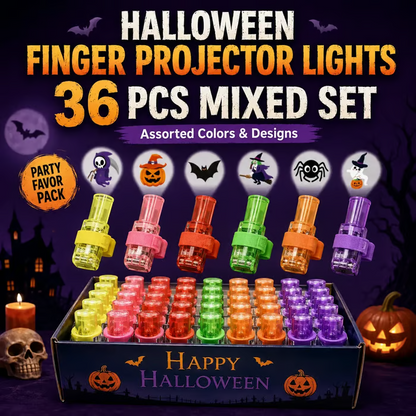 Halloween Finger Projector Lights – 36 PCS Mixed Set | 6 Spooky Patterns