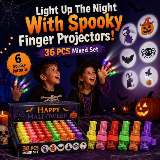 Halloween Finger Projector Lights – 36 PCS Mixed Set | 6 Spooky Patterns